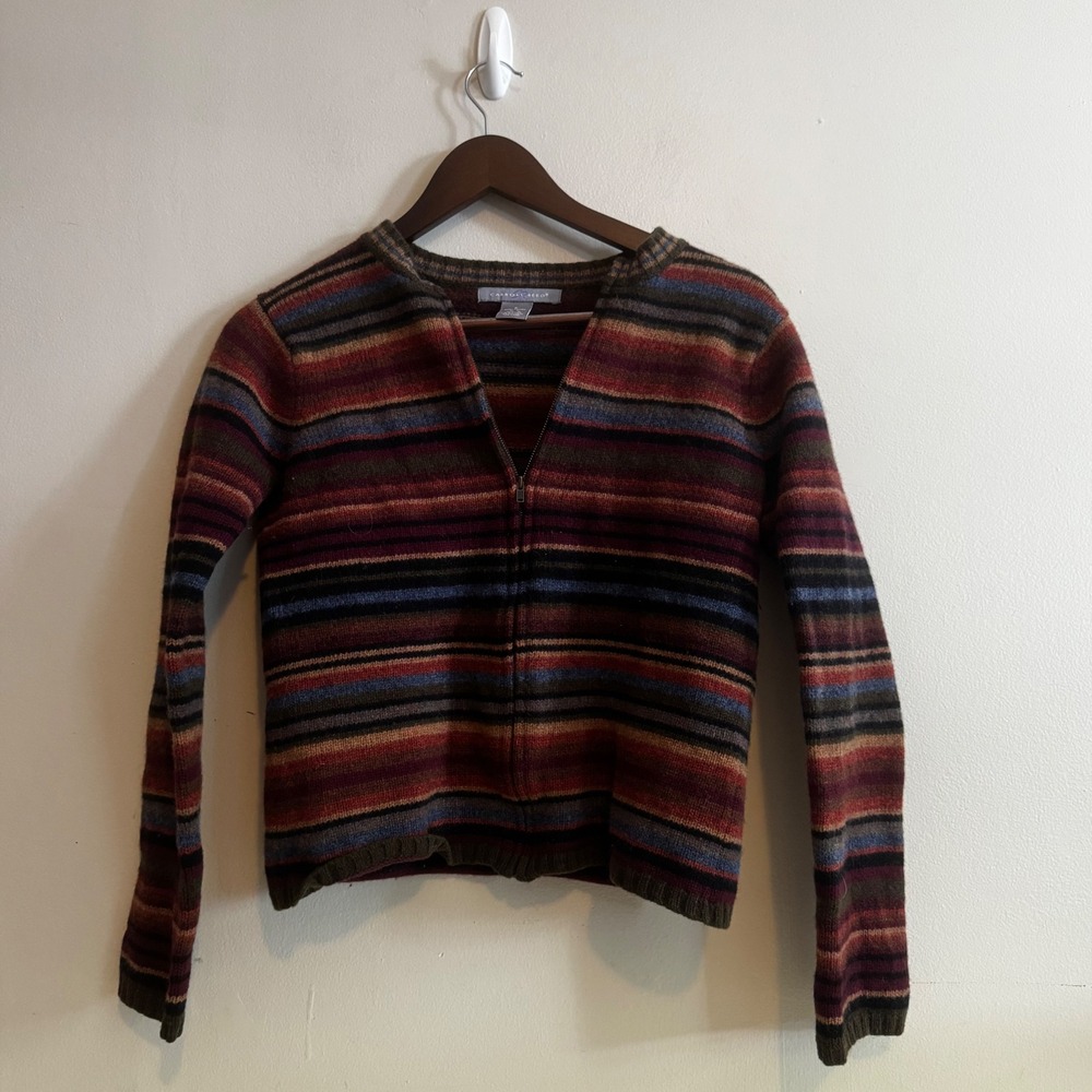 VTG Carroll Reed Women's Sm Multicolor Striped Zip Lambswool Cardigan Sweater